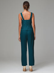 3 Pieces Long Sleeves Chiffon Lace Mother Of The Bride Dress Pants Suits