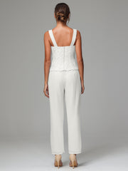 3 Pieces Long Sleeves Chiffon Lace Mother Of The Bride Dress Pants Suits