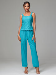 3 Pieces Long Sleeves Chiffon Lace Mother Of The Bride Dress Pants Suits