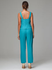 3 Pieces Long Sleeves Chiffon Lace Mother Of The Bride Dress Pants Suits