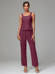 3 Pieces Long Sleeves Chiffon Lace Mother Of The Bride Dress Pants Suits