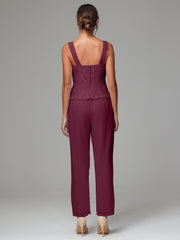 3 Pieces Long Sleeves Chiffon Lace Mother Of The Bride Dress Pants Suits