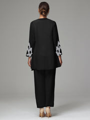 3 Pieces Long Sleeves Chiffon Lace Mother Of The Bride Dress Pants Suits with Silver Sequins