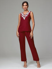 3 Pieces Long Sleeves Chiffon Lace Mother Of The Bride Dress Pants Suits with Silver Sequins