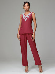 3 Pieces Long Sleeves Chiffon Lace Mother Of The Bride Dress Pants Suits with Silver Sequins