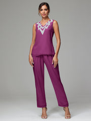 3 Pieces Long Sleeves Chiffon Lace Mother Of The Bride Dress Pants Suits with Silver Sequins