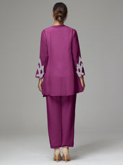 3 Pieces Long Sleeves Chiffon Lace Mother Of The Bride Dress Pants Suits with Silver Sequins