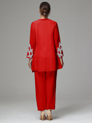 3 Pieces Long Sleeves Chiffon Lace Mother Of The Bride Dress Pants Suits with Silver Sequins
