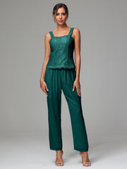 3 Pieces Long Sleeves Chiffon Lace Mother Of The Bride Dress Pants Suits