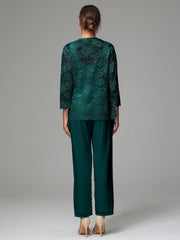 3 Pieces Long Sleeves Chiffon Lace Mother Of The Bride Dress Pants Suits