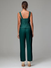 3 Pieces Long Sleeves Chiffon Lace Mother Of The Bride Dress Pants Suits