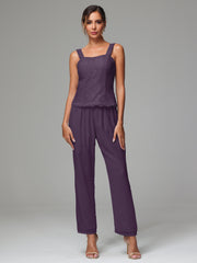 3 Pieces Long Sleeves Chiffon Lace Mother Of The Bride Dress Pants Suits