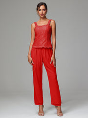 3 Pieces Long Sleeves Chiffon Lace Mother Of The Bride Dress Pants Suits