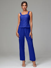 3 Pieces Long Sleeves Chiffon Lace Mother Of The Bride Dress Pants Suits