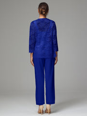 3 Pieces Long Sleeves Chiffon Lace Mother Of The Bride Dress Pants Suits