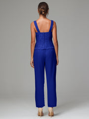 3 Pieces Long Sleeves Chiffon Lace Mother Of The Bride Dress Pants Suits