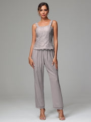 3 Pieces Long Sleeves Chiffon Lace Mother Of The Bride Dress Pants Suits