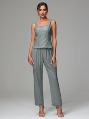 3 Pieces Long Sleeves Chiffon Lace Mother Of The Bride Dress Pants Suits