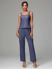 3 Pieces Long Sleeves Chiffon Lace Mother Of The Bride Dress Pants Suits