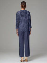 3 Pieces Long Sleeves Chiffon Lace Mother Of The Bride Dress Pants Suits