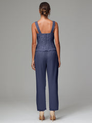 3 Pieces Long Sleeves Chiffon Lace Mother Of The Bride Dress Pants Suits