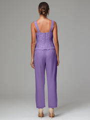 3 Pieces Long Sleeves Chiffon Lace Mother Of The Bride Dress Pants Suits