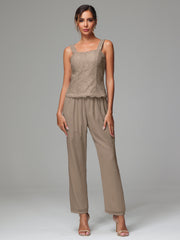 3 Pieces Long Sleeves Chiffon Lace Mother Of The Bride Dress Pants Suits