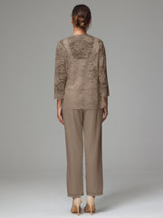 3 Pieces Long Sleeves Chiffon Lace Mother Of The Bride Dress Pants Suits