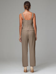 3 Pieces Long Sleeves Chiffon Lace Mother Of The Bride Dress Pants Suits