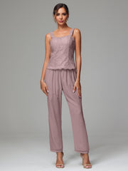 3 Pieces Long Sleeves Chiffon Lace Mother Of The Bride Dress Pants Suits