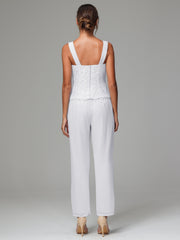 3 Pieces Long Sleeves Chiffon Lace Mother Of The Bride Dress Pants Suits