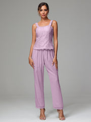 3 Pieces Long Sleeves Chiffon Lace Mother Of The Bride Dress Pants Suits