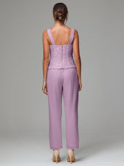 3 Pieces Long Sleeves Chiffon Lace Mother Of The Bride Dress Pants Suits