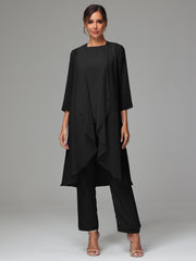 3 Pieces Long Sleeves Chiffon Mother Of The Bride Dress Pants Suits