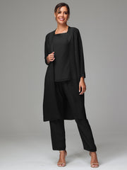 3 Pieces Long Sleeves Chiffon Mother Of The Bride Dress Pants Suits