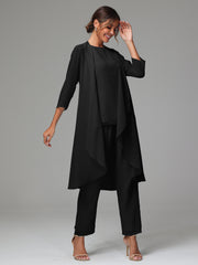 3 Pieces Long Sleeves Chiffon Mother Of The Bride Dress Pants Suits
