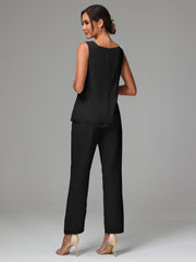 3 Pieces Long Sleeves Chiffon Mother Of The Bride Dress Pants Suits