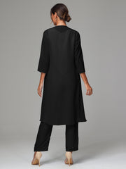 3 Pieces Long Sleeves Chiffon Mother Of The Bride Dress Pants Suits