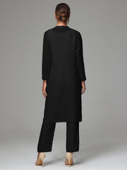 3 Pieces Long Sleeves Chiffon Mother Of The Bride Dress Pants Suits