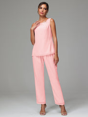 3 Pieces Long Sleeves Chiffon Mother Of The Bride Dress Pants Suits