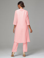 3 Pieces Long Sleeves Chiffon Mother Of The Bride Dress Pants Suits