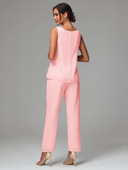 3 Pieces Long Sleeves Chiffon Mother Of The Bride Dress Pants Suits