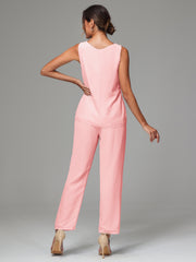 3 Pieces Long Sleeves Chiffon Mother Of The Bride Dress Pants Suits