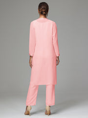 3 Pieces Long Sleeves Chiffon Mother Of The Bride Dress Pants Suits