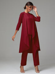 3 Pieces Long Sleeves Chiffon Mother Of The Bride Dress Pants Suits