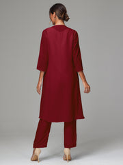 3 Pieces Long Sleeves Chiffon Mother Of The Bride Dress Pants Suits