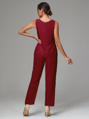 3 Pieces Long Sleeves Chiffon Mother Of The Bride Dress Pants Suits