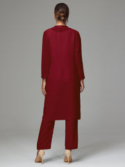 3 Pieces Long Sleeves Chiffon Mother Of The Bride Dress Pants Suits