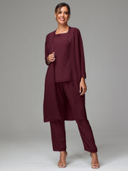 3 Pieces Long Sleeves Chiffon Mother Of The Bride Dress Pants Suits