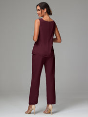 3 Pieces Long Sleeves Chiffon Mother Of The Bride Dress Pants Suits